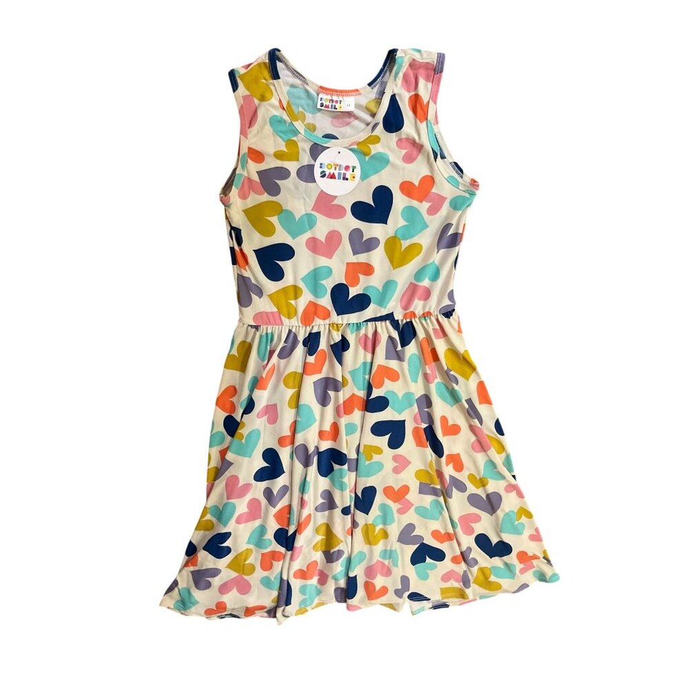DotDot Smile Tank Dress Girls 11 NEW Multi Heart Print Sleeveless Pullover - Picture 3 of 10
